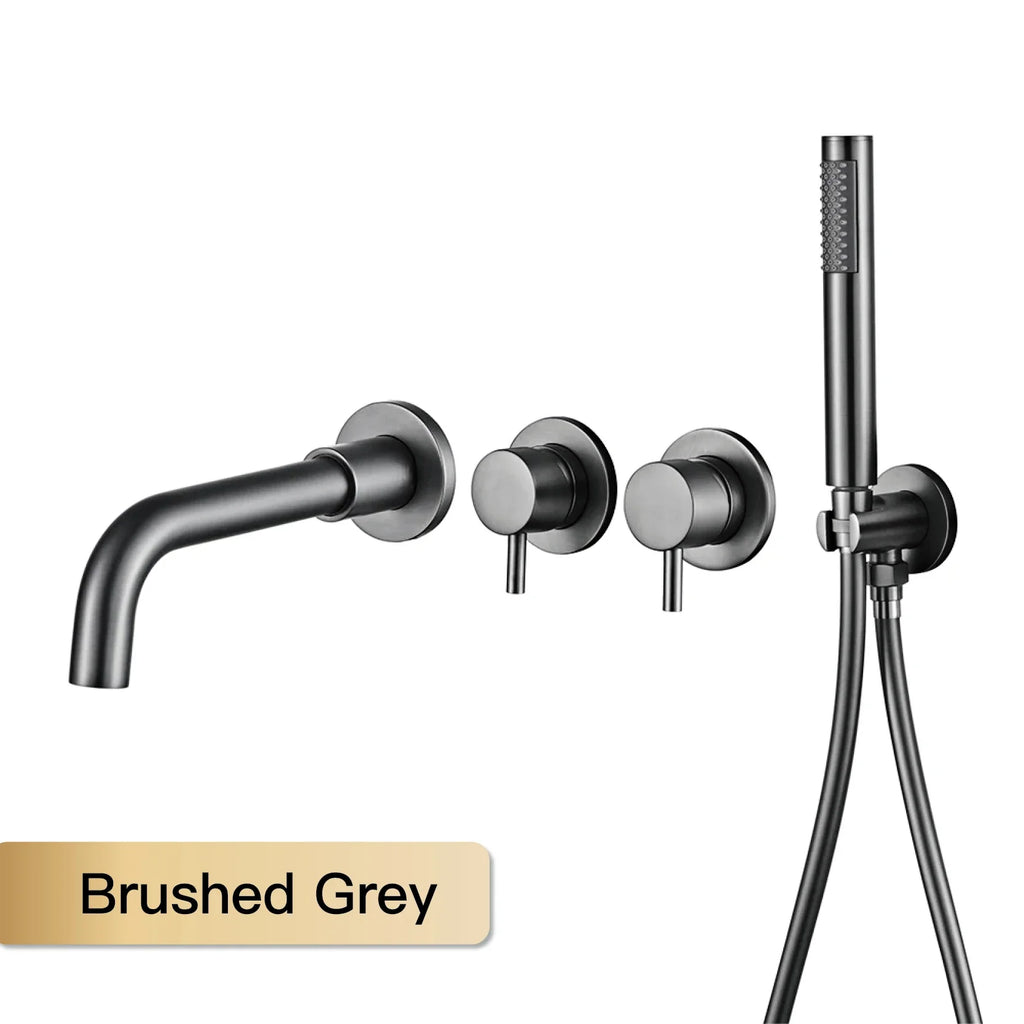 Farrete Concealed Wall-Mounted Bathtub Faucet Gun Grey All-Copper Built-In Cold and Hot Shower Head Set Bathroom Brushed Gold
