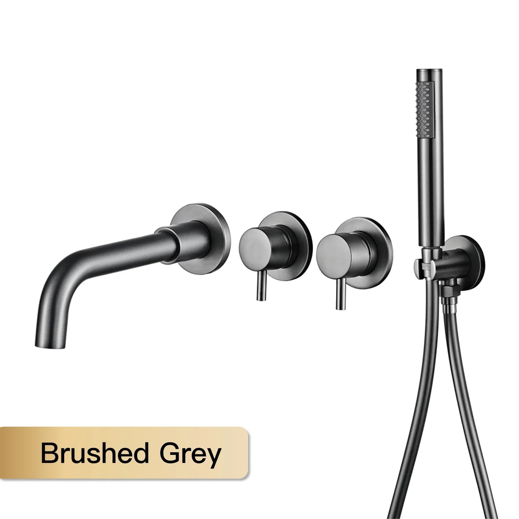 Farrete Concealed Wall-Mounted Bathtub Faucet Gun Grey All-Copper Built-In Cold and Hot Shower Head Set Bathroom Brushed Gold
