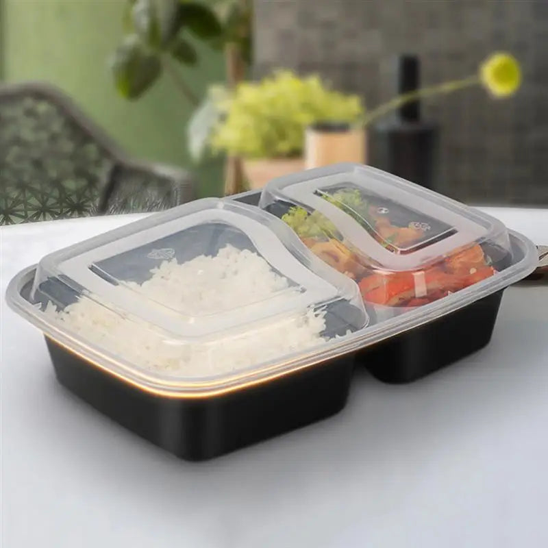 20pcs Disposable Lunch Box Two Grid Plastic Package Box Food Wrapping Box TakeOut Food Container Restaurant Hotel Kitchen Supply