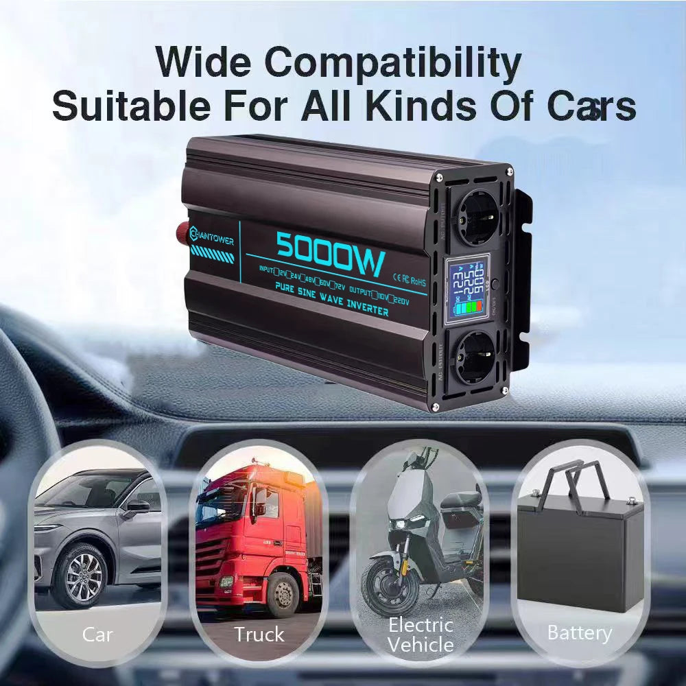 Pure Sine Wave Inverter 12V/24V/48V/72V 220V 3000W/4000W/5000W DC To AC Power Voltage Converter Car Solar Inverter Charger