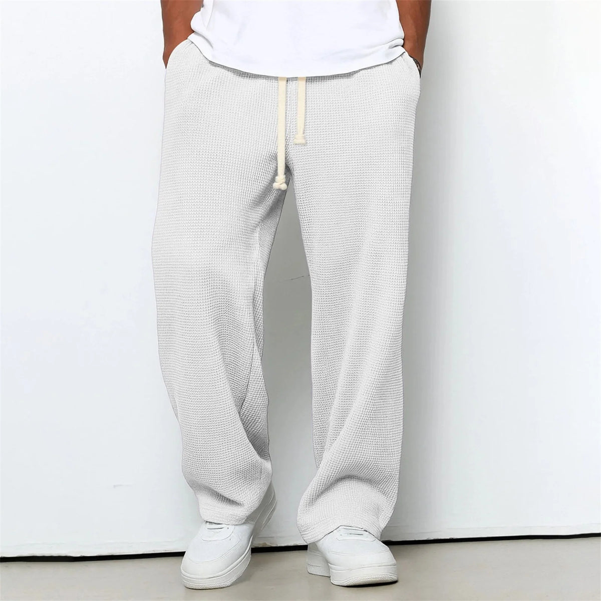 Men's Sweatpants 2026 New Men's Waffle Knit Sweatpants Loose Fit Joggers Casual Trousers Straight Leg Wide Leg Lounge Pants ﻿