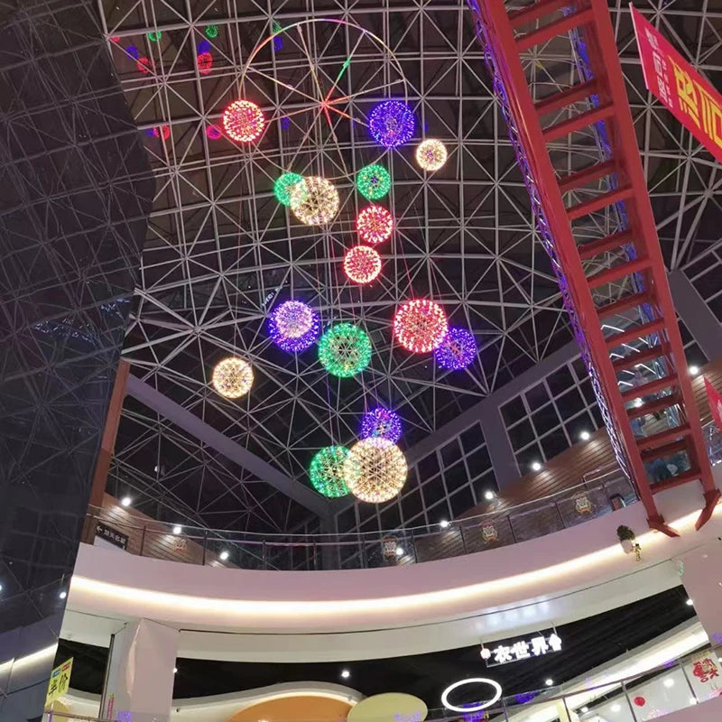 Modern Brief Loft Spark Ball LED Pendant Lighting Fixture Firework Stainless Steel  Remote Control Dimming 110-240V Accessories