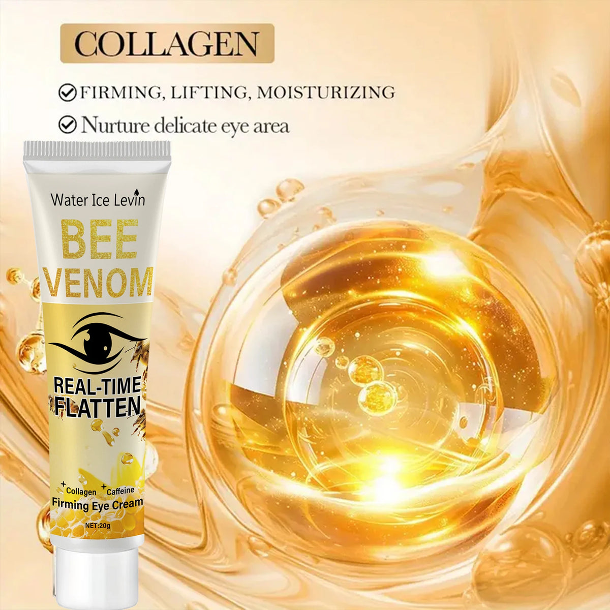 Water Ice Levin Multi-Active Eye Firm Cream Bee Venom Collagen Caffeine Blend Deep Hydrate Tighten Sagging Under Eye Skin 20g