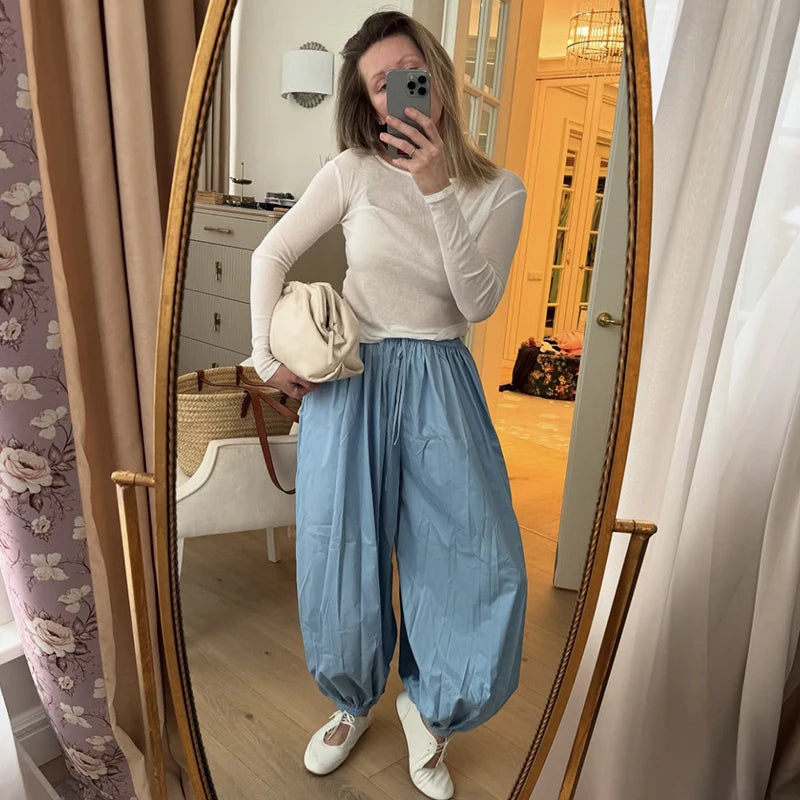 Tuularose Loose Solid Leg-Length Pants For Women Pleated High Waist 2025 Summer Female Fashion Office Lady Casual Bloomer Pants