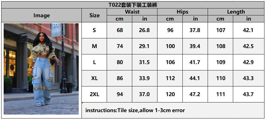 Washed Jeans Women's Set Full Sleeve Floral Jacket and Pockets Cargo Jeans Pants Suit 2025 Street Two 2 Piece Set Outfit