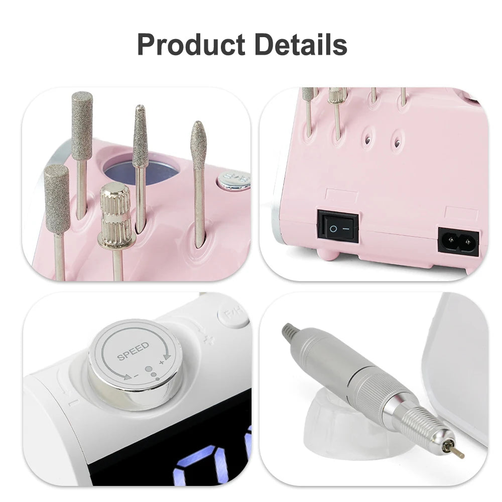 65W 35000 RPM Nail Drill Professional Manicure Machine Electric Nail Drill E-File Pedicure Equipment With Cutters Manicure Set