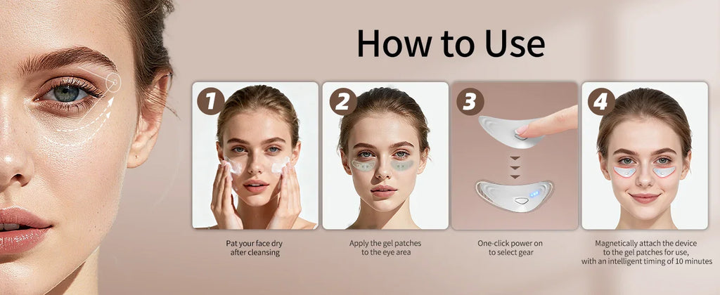 EMS Facial Eye Beauty Device With Gel Patches Red Light Eye Firming Massage For Eye Care Reducing Eye Bags Dark Circles