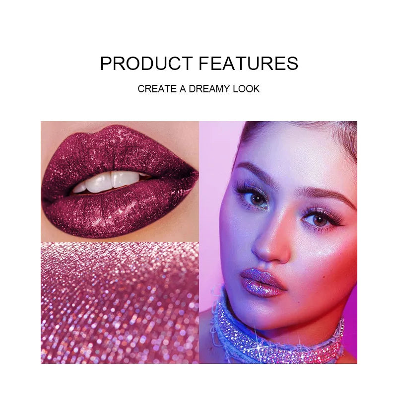 4Pcs/Set Metallic No-stick Cup Lip Gloss Pearly Diamond Fine Glitter Matte Moisturizing Waterproof Lip Glaze Liquid Lipstick Kit