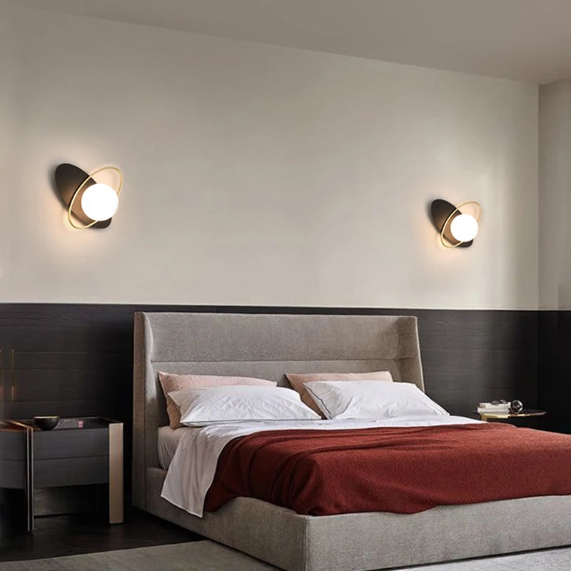 Modern LED Wall Lamps Black Gold Glass Ball Wall Sconces Living Rom Bedroom Hotel Decor Wall Lights Bedside Lights Aisle Lamp G9