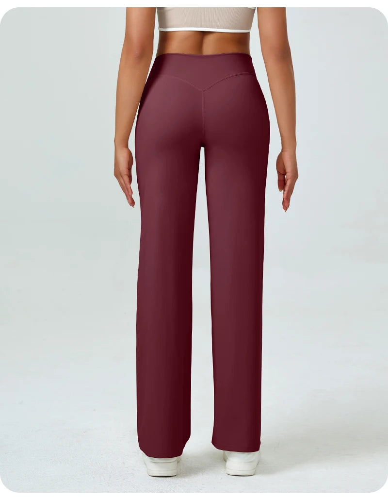 High Waisted Straight Leg Yoga Pants for Women, Naked Feeling Butt Lifting Loose Fit Workout Trousers, Slimming Gym Pants