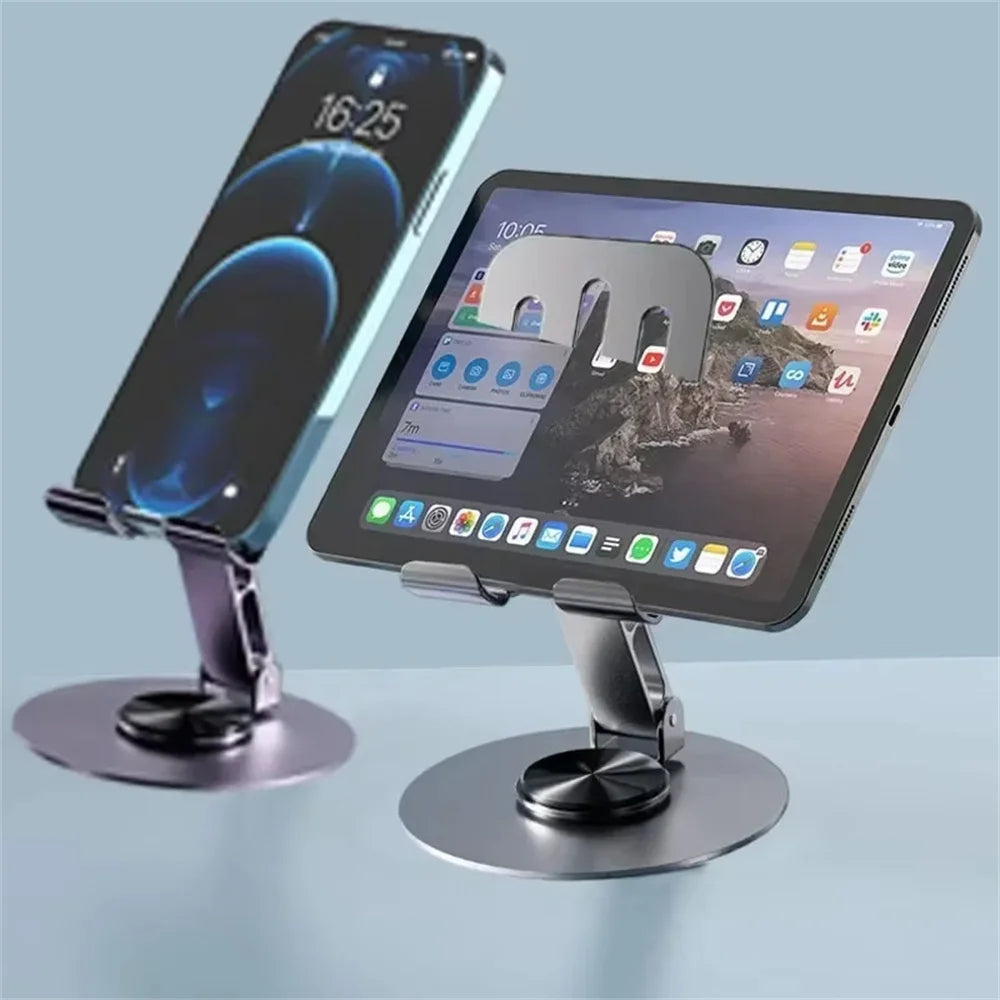 Universal All-Metal Aluminum 360° Rotating Mobile Phone Holder - Folding Double Shaft Design, Stable Anti-Slip Bracket