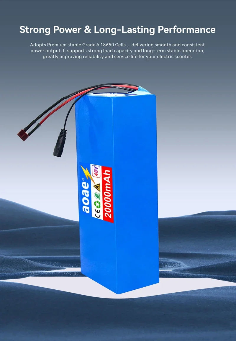 48V Scooter Battery 20Ah 13S5P A-Grade Cells 1000W-2000W Built-in BMS XT60 DC JST High Power Long Lasting for Electric Scooter