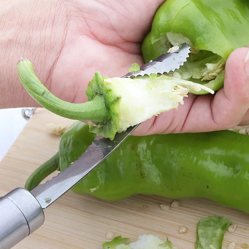 1/2PCS Vegetable Fruit Coring Tool Pepper Tomato Slicer Edge Rotating Cutter Corers Seed Remover Stainless Steel Kitchen Gadgets