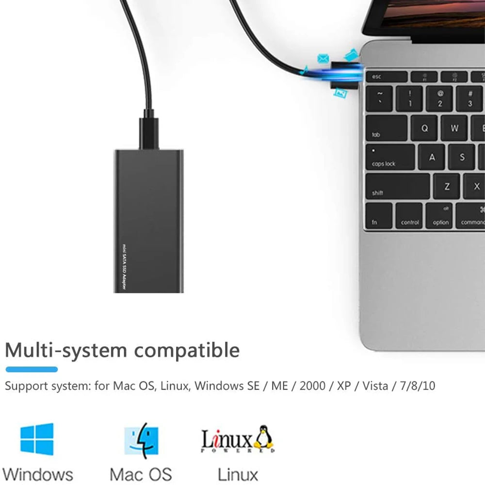 mSATA to USB 3.1 SSD Enclosure Adapter Case with USB Type C Interface for 30*50mm/30*25mm mSATA Internal Solid State Hard Drive