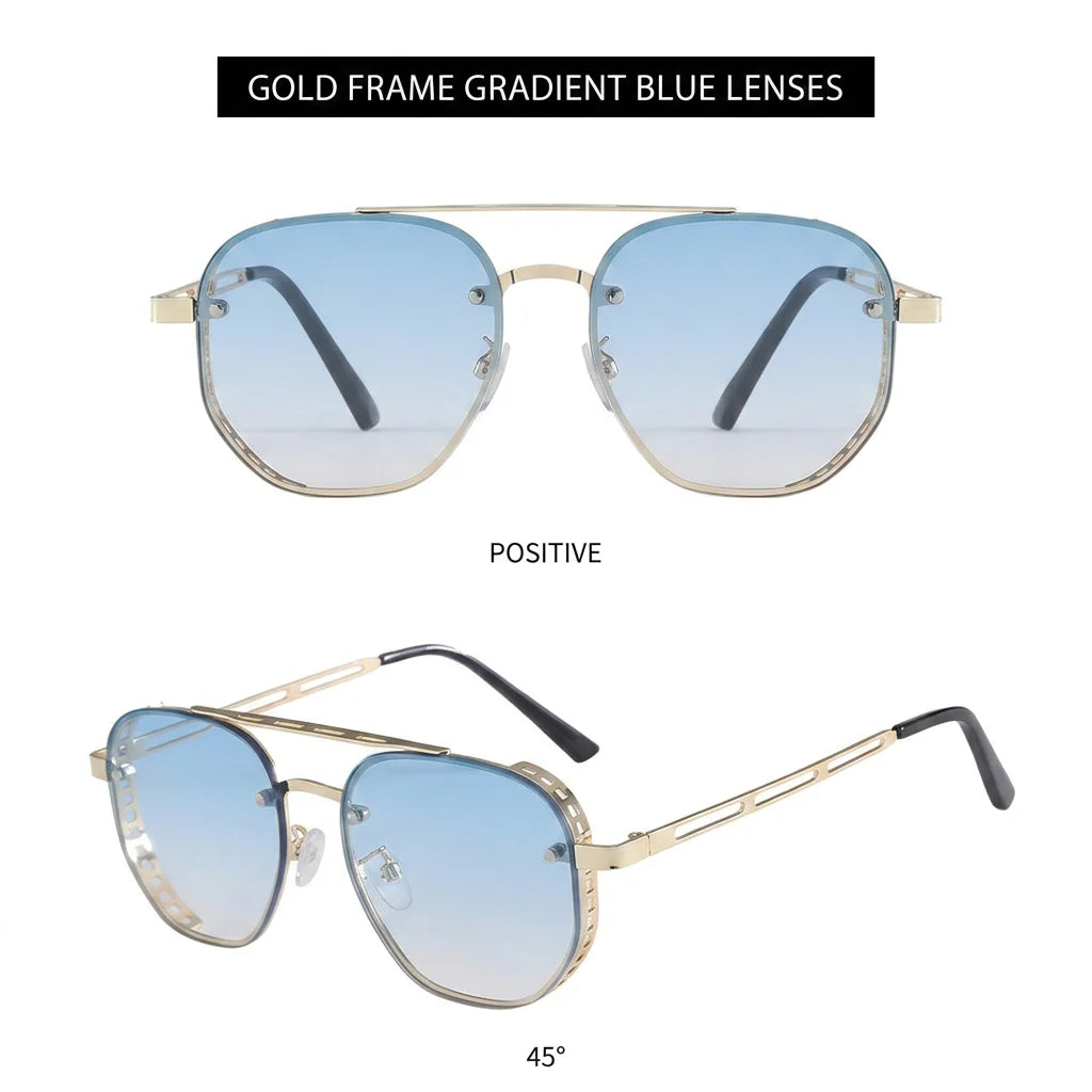 Unisex Stylish Sunglasses Trendy Gold Frame Hd Lens Glasses Oval Metal Frame Eyeglasses European-American Uv400 Shades Eyewear