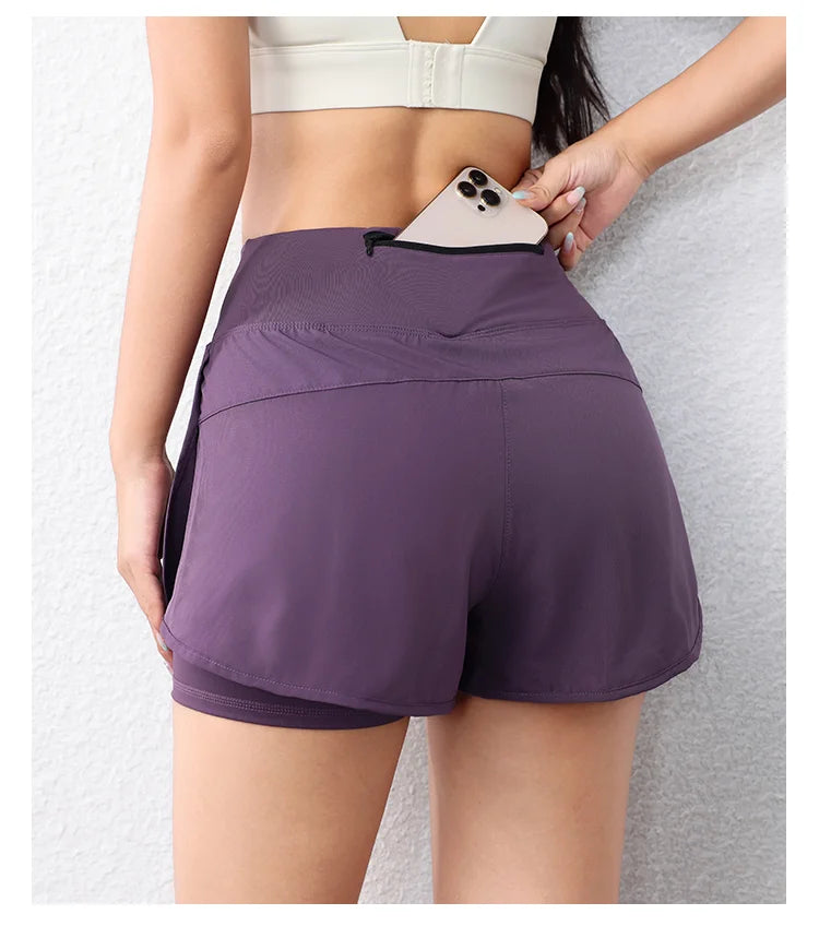 Quick-Drying Women's Running Shorts Sports Layer Elastic Waist Active Sports Shorts with Pockets yoga Shorts