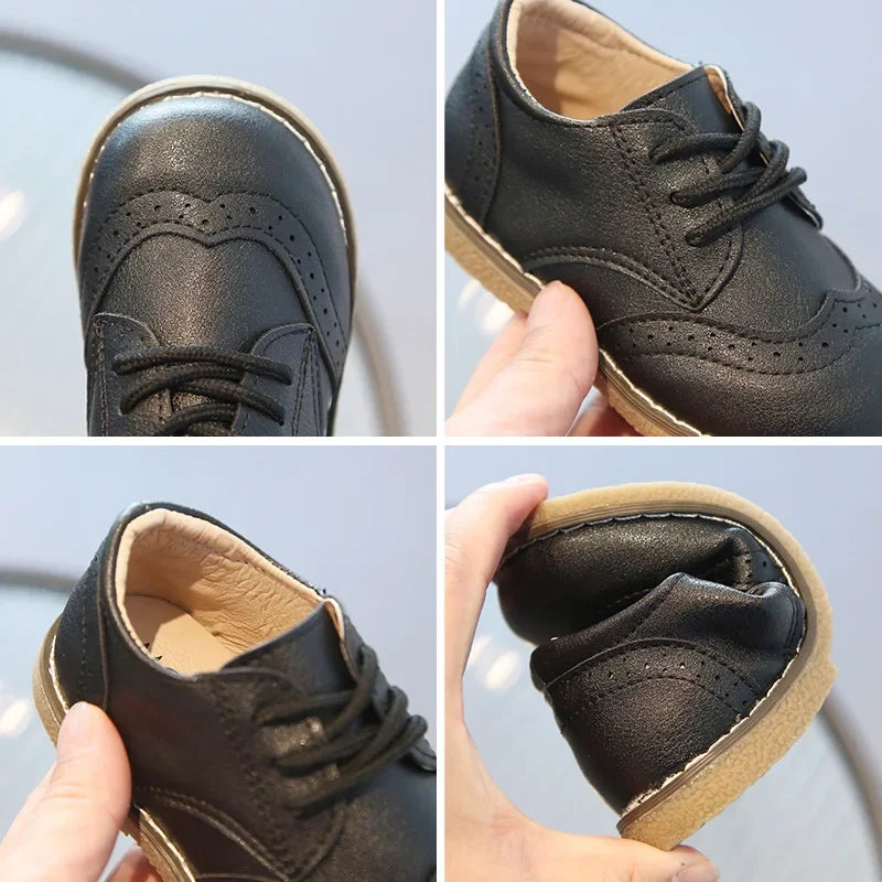 Spring Fall PU Leather Shoes Boys Britain Style Black White Brown Performance Shoes Lace Up Evening Prom Party Shoes Kids G11246