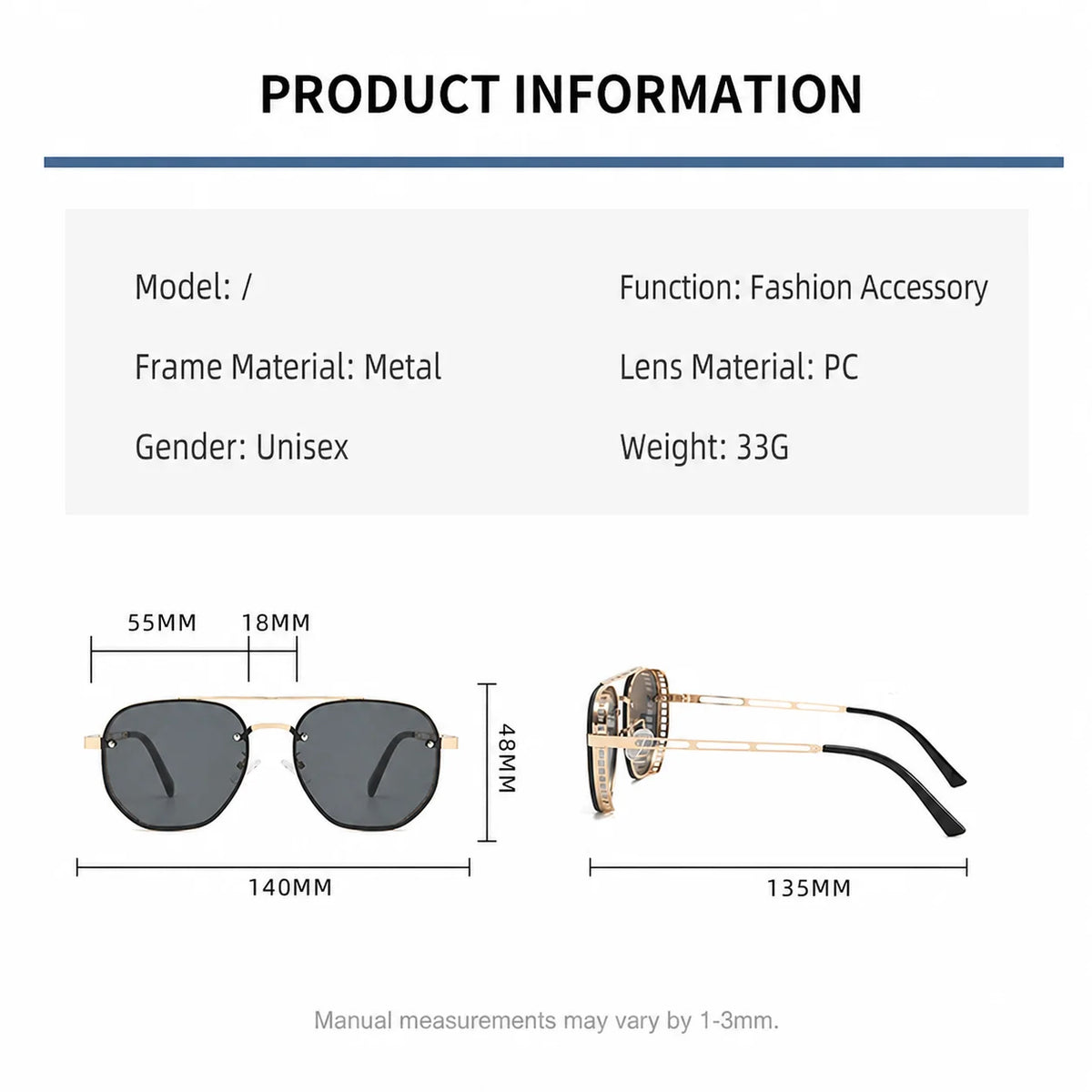 KLASSNUM Metal Frame Sunglasses Korean Oversized Sun Glasses Full Rim Eyeglasses Retro For Outdoor Driving Adult Women Goggle