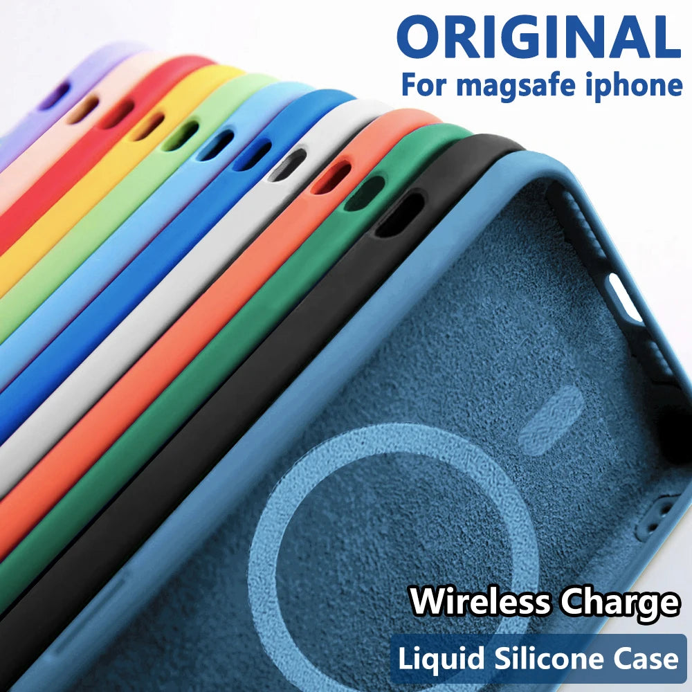 Magnetic Liquid Silicone Cover For Magsafe Case Iphone 14 13 12 Mini 11 Pro Max 7 8 Plus Se 2020 Xr Xs X Camera Precision Hole