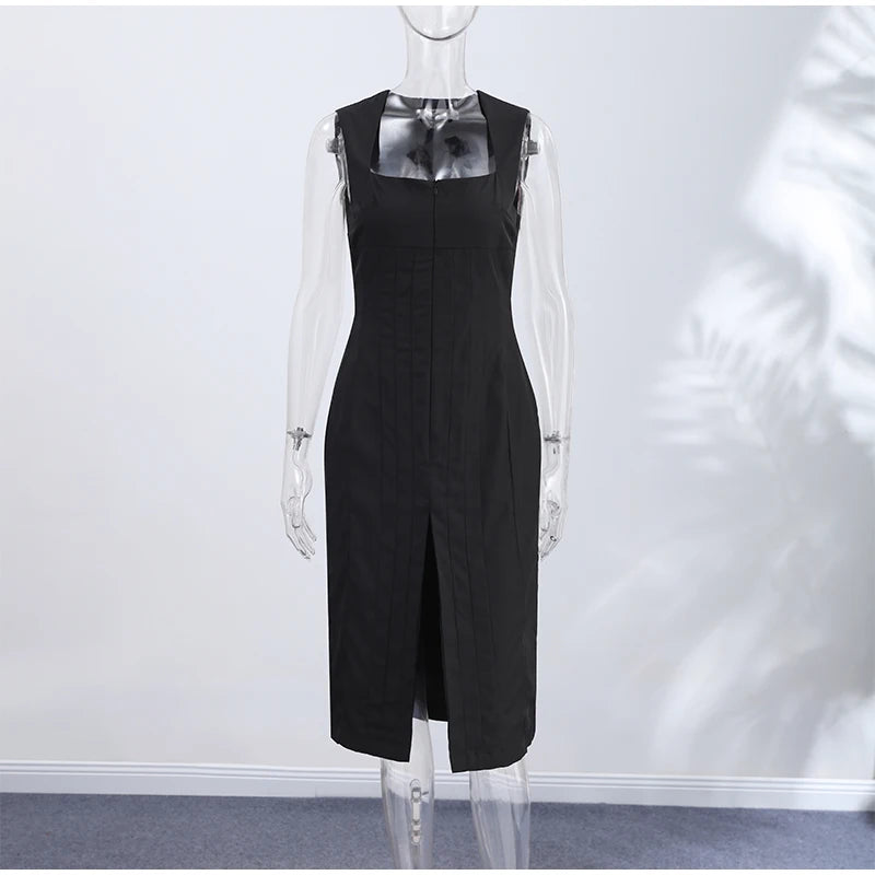 Sexy Party Women's Solid Dress Fashion Zippers Sleeveless Split Empire Female Dresses 2026 Summer New Hip Package Lady Robe