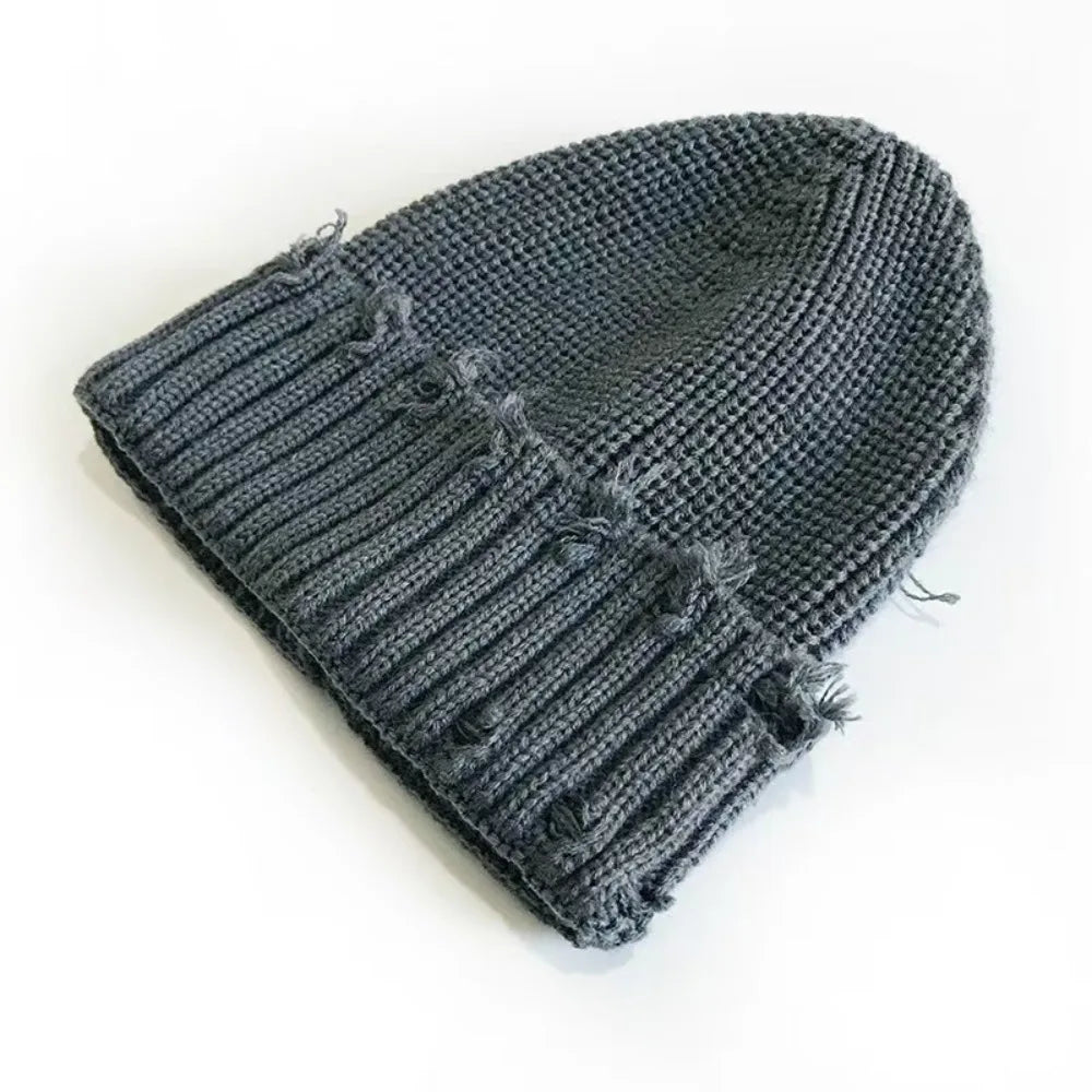 New Fall and Winter Hip Hop Trend Broken Brim Knitted Hat Woman Man Green Grey Black White Hole Cap Warm Hat Bonnets Fall