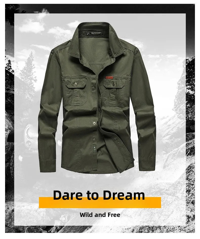 Men's Long Sleeve Outdoor Workwear Shirt Breathable Comfortable Cotton Sweat Absorbent Casual Business Style Loose Fit Spring...