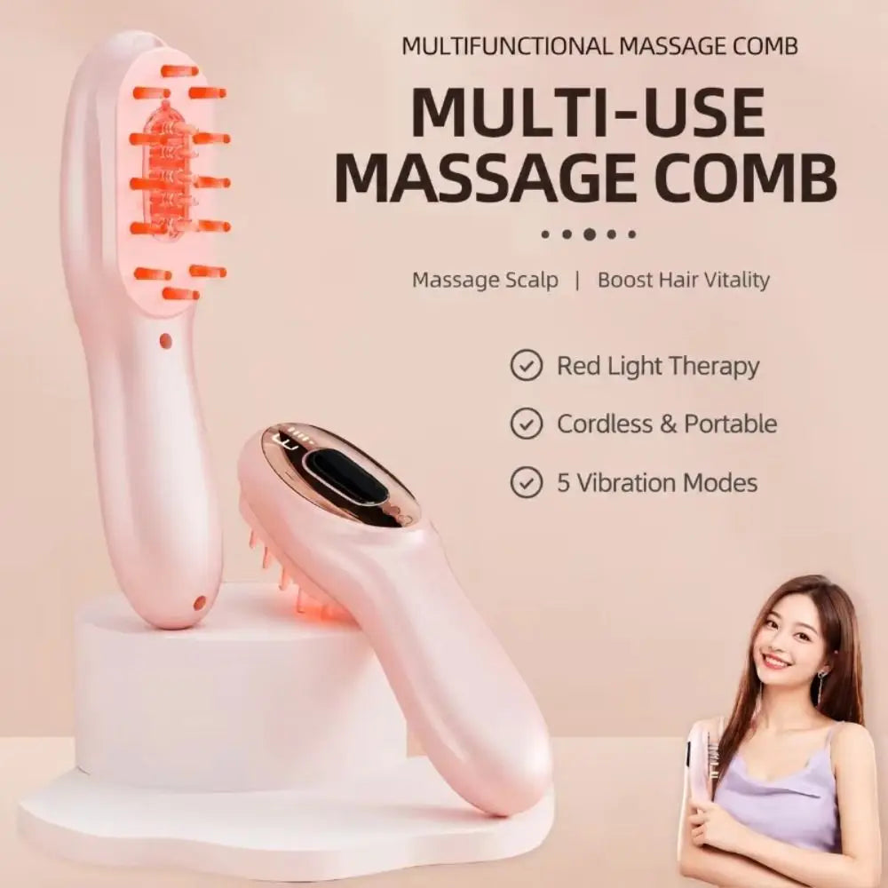 High Frequency Vibration Hair Growth Massage Comb Hair Oil Dispenser Electric Design Red Light Comb 3 Modes Oil Applicator