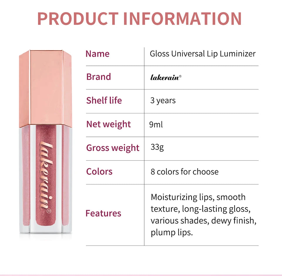 8-Color Liquid Light Glitter Lip Glaze Long-lasting Deep Moisturizing Lip Gloss Reduce Lips Lines Slight Shimmer Makeup Lip Oil