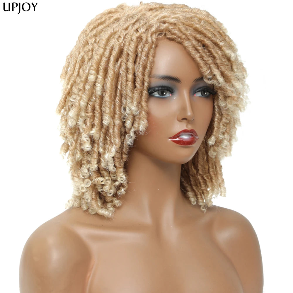 Short Dreadlock Wig Twist Braided Wigs for Black Women and Men Boho Afro Curly Synthetic Wig Faux Locs Braided Crochet Hair Wigs