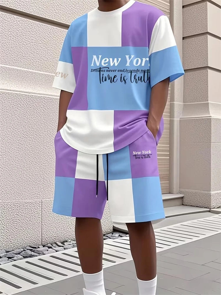 2026 New Spring/Summer Simple Letter 3D Printed Men's Casual Short-sleeved Set, Outdoor Street Fashion Trendy Men's Top And Shor