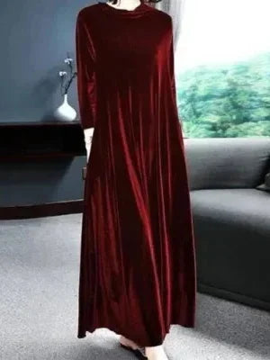 Elegant Velvet Long Dress for Middle-Aged And Elderly Women Autumn New Style Korean Version Loose Fit Long Sleeve Dress