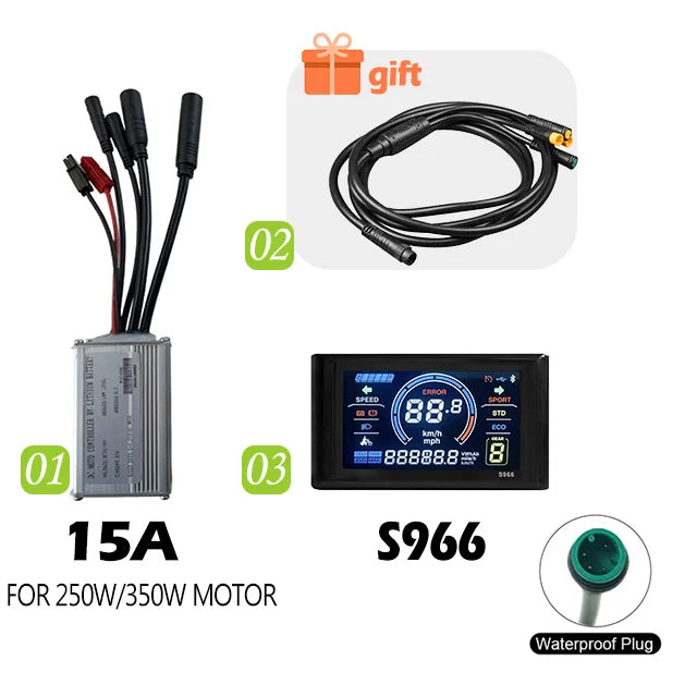 250W-750W Brushless For Electric Bike Controller LCD Panel Scooter EN06 S830 S866 JN Controller 15A 25A WP Plug Square Wave GD06