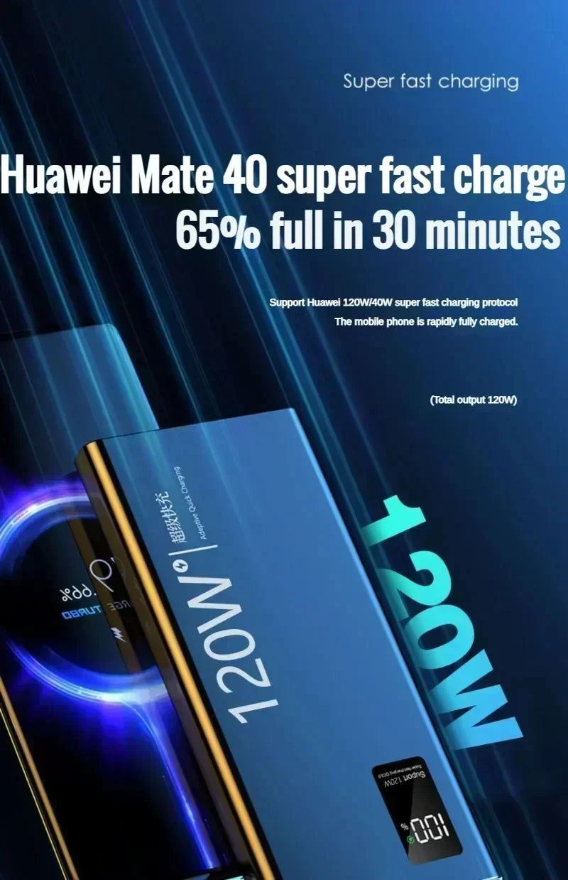 Lenovo 50000mAh 120w Fast Charging  External Battery High Capacity Power Bank Portable Digital Display Charger For Xiaomi