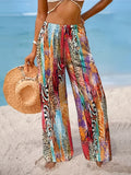 Women'S Four-Season Colorful Printed Wide-Leg Pants, Suitable for Loose Seaside Vacation Casual Wear And Daily Commuting