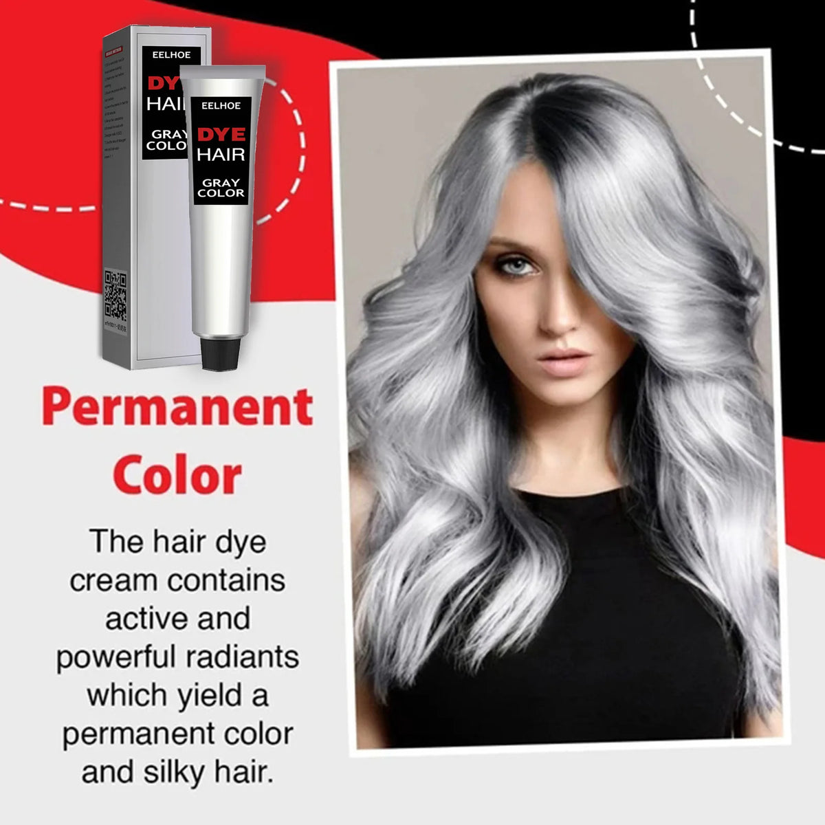 Silver Gray Hair Dye Punk Style Unisex Smoky Long Lasting Coloring Hair Care and Styling Natural Gray Hair Dye Color Cream 100ml