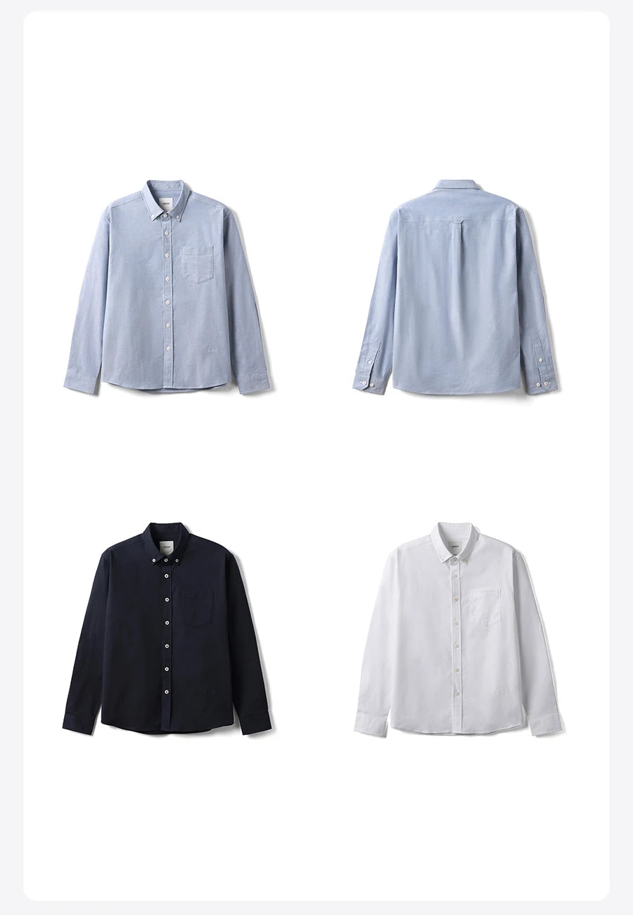 SIMWOOD 2026 Spring New Regular Fit Smart Casual Shirts Men Basic Solid Color 180gsm Oxford Fabric Shirts