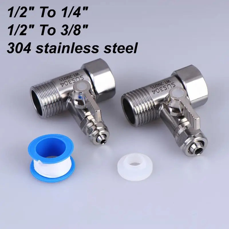 1 Set Tap Tee B Cold Hot Water Pipes Home Accessories 1/2" To 1/4"3/8" With Shut-Off Ball Valve RO Feed Water Adapter