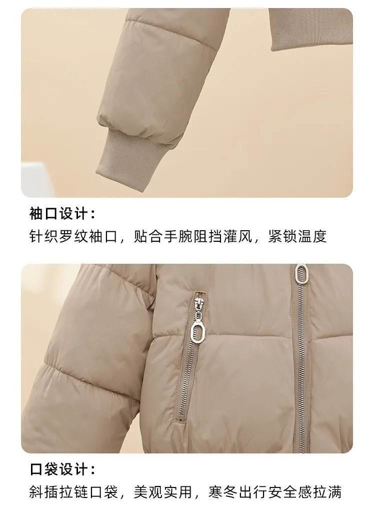 Winter Casual Versatile Cotton-Padded Jacket with Fur Collar Short Hooded Warm Coat New Style Women's Outdoor Puffer Jacket