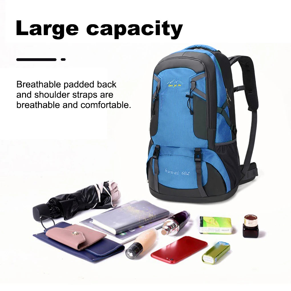 60L Backpack Outdoor Large Capacity Waterproof Rucksack Climbing Pack Zippered Portable Lightweight Bag
