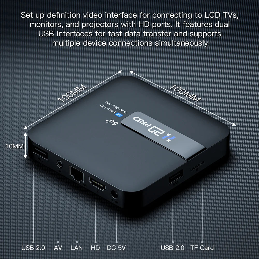 TOPSION H20PRO TV Box Android 10.0  With Voice Assistant 2.4&5G Wifi 4K 6K HD Video TV Box 1080P Media Player Set Top Box