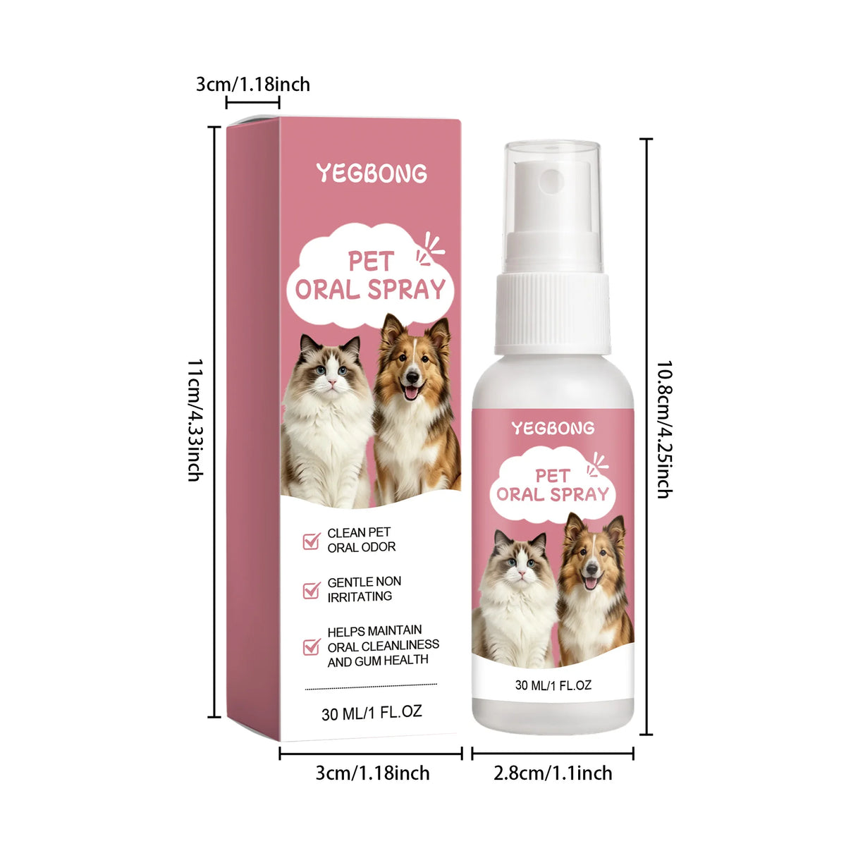 30ML Pet Oral Care Spray Gentle Formula Cleaning Teeth Stains Refreshing Breath Promote Gum Health Non-irritating Pet Oral Mist