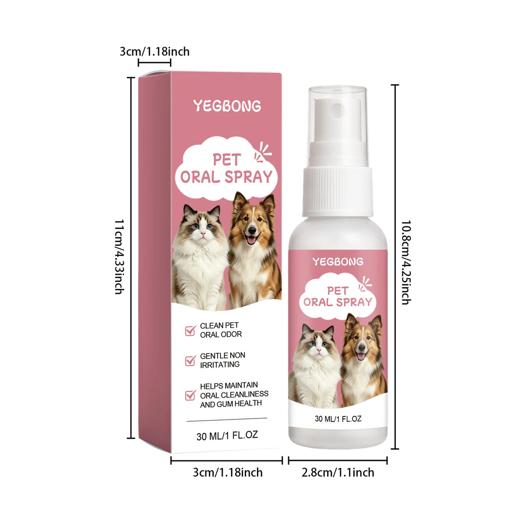 30ML Pet Oral Care Spray Gentle Formula Cleaning Teeth Stains Refreshing Breath Promote Gum Health Non-irritating Pet Oral Mist