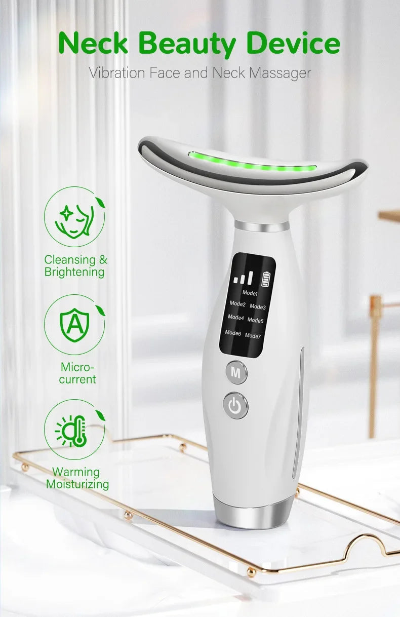 EMS micro current neck beauty instrument, 7-color facial massager, through vibration to enhance facial neck care
