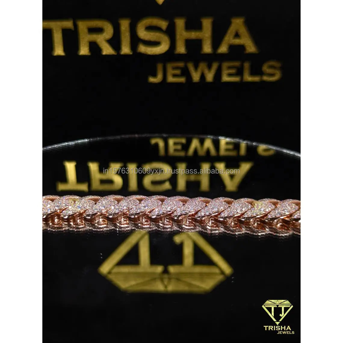 VVS Moissanite Iced Cuban Link Bracelet Rose Gold Plated 925 Sterling Silver Hip Hop Gift Jewelry for Men Women Unisex Trisha