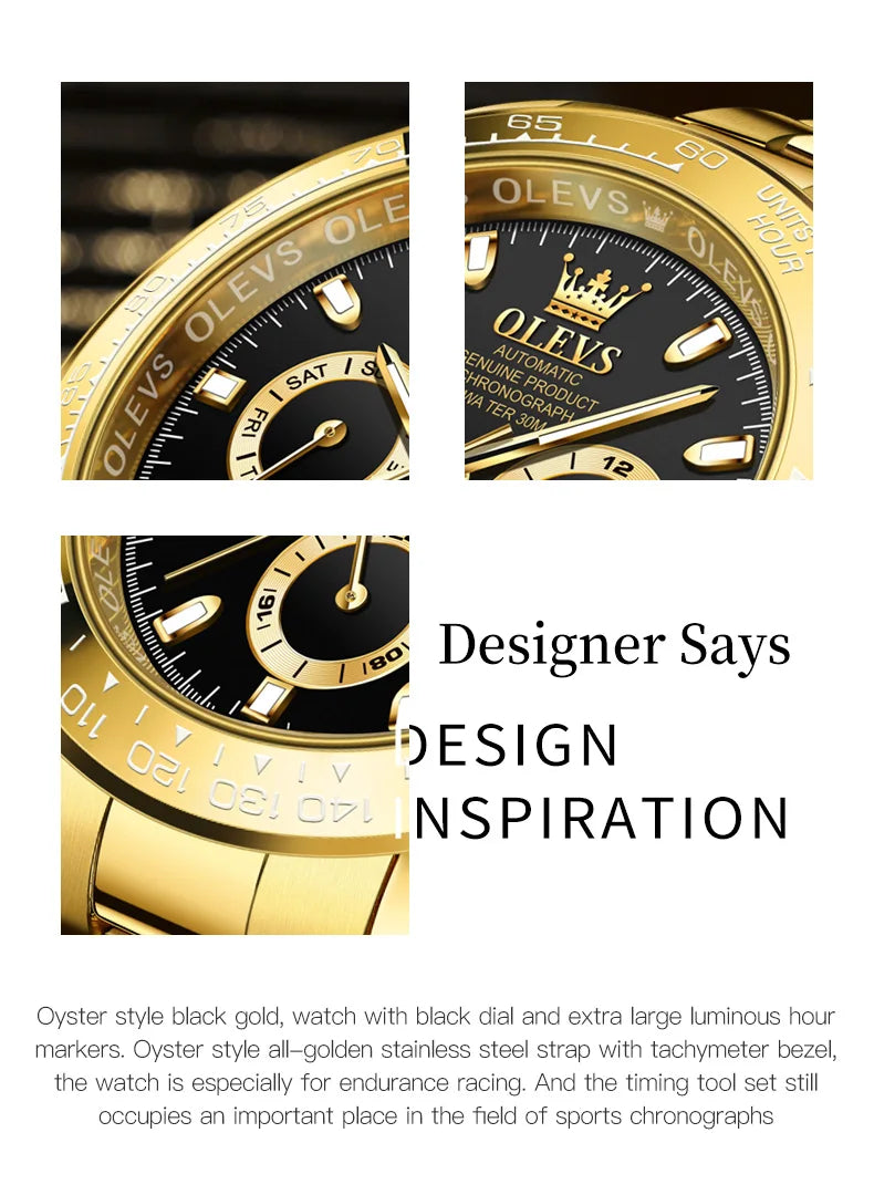 OLEVS 6638 Men Watch Classic Multifunctional Dial Waterproof Luminous Watches Fully Automatic Mechanical Male Wristwatch