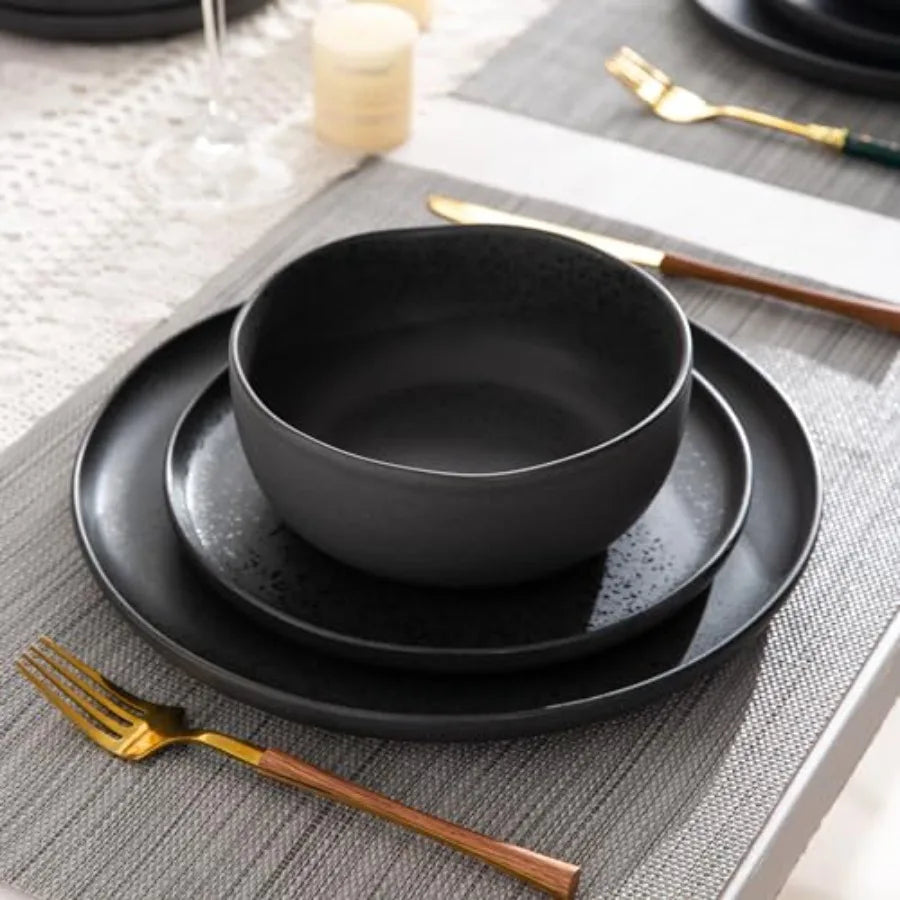 Ceramic Dinnerware Sets, Wavy Rim Stoneware Plates and Bowls Sets, Dishwasher and Microwave and Oven Safe Dishes set, pc