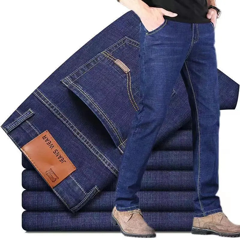 2025 New Business Men's Jeans Casual Comfortable Straight Stretch Fashion Classic Premium Blue Black Denim Pants Large Pants