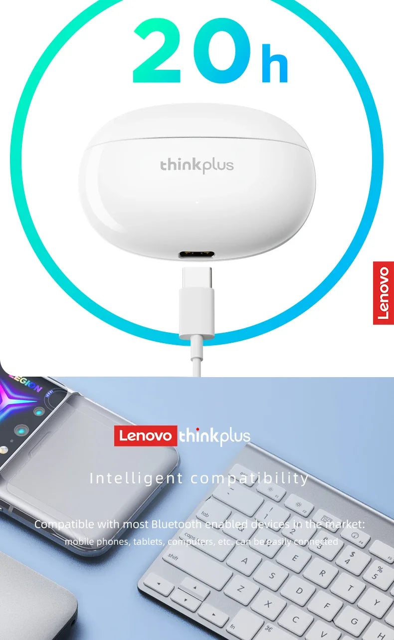 Lenovo XT88 Wireless Bluetooth Earphones In-Ear HiFi Sound 13mm Dynamic Low Latency Gaming Headsets Sweatproof Sport Earbuds