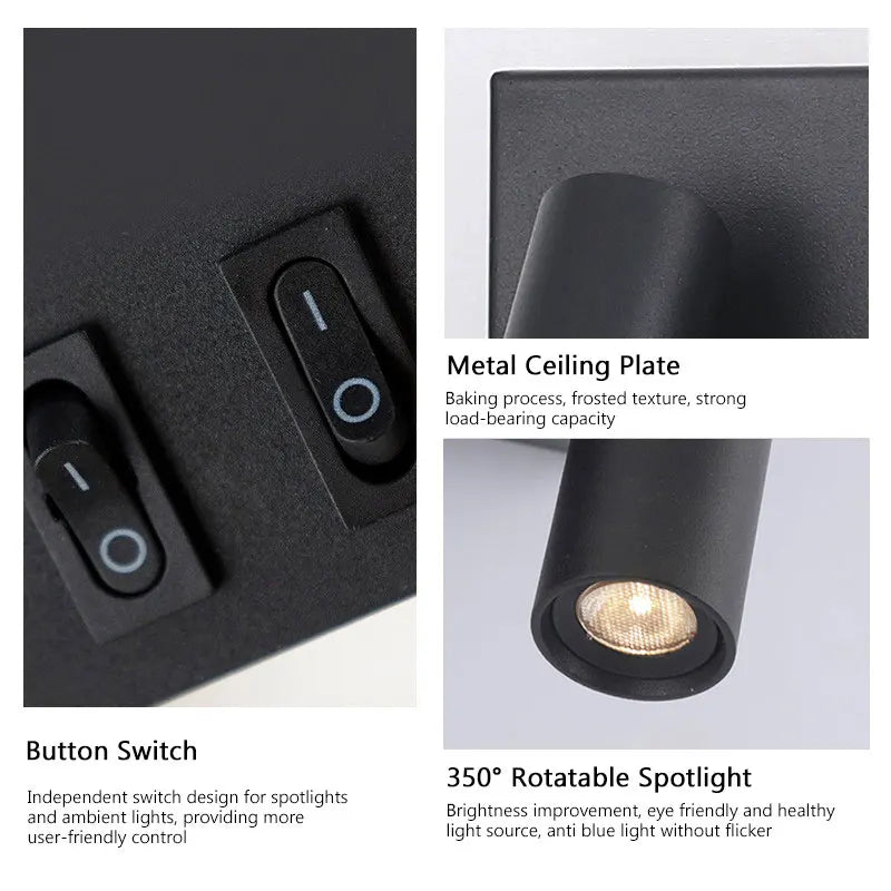 Modern LED Wall Lamps with Switch for Bedroom Indoor LED Wall Lights with 350° Rotatable Spotlight for Kitchen Dinning Room Home