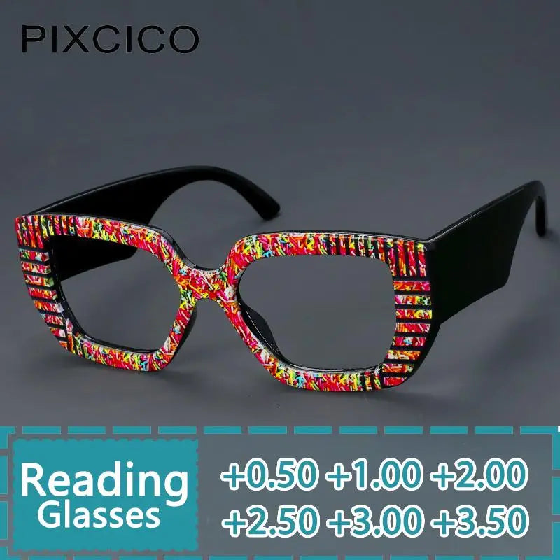 R57095 Women Fashion Colorful Stripe Reading Glasses Dioptric +0.50~+3.50 Lady Trend Square Large Frames Presbyopic Eyeglass